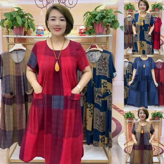 👗❤️【50-100 kg】2026 Sukienka podróżna w kratę, swobodna, modna i wygodna sukienka dla mamy