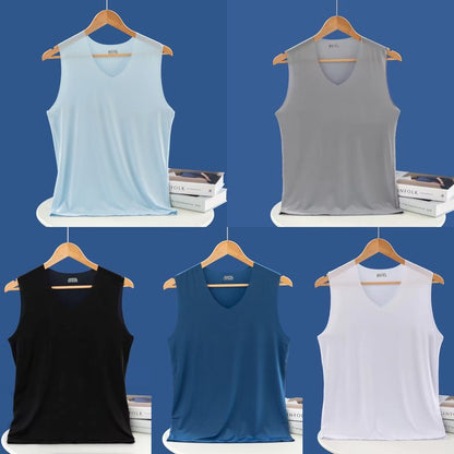 ❄️🆒【5 sztuk】【L–5XL】Letni męski podkoszulek z jedwabiu lodowego, bezszwowy, cienki fason, duże rozmiary