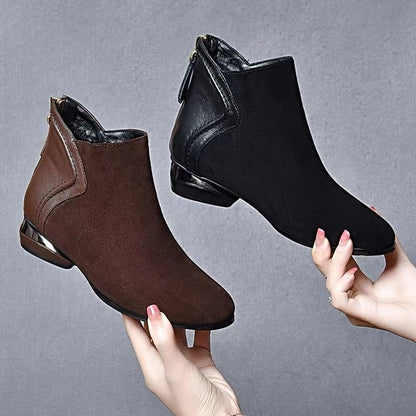 【35-41】 2024 Jesienno-zimowe nowe buty Martin z kaszmiru i skóry bydlęcej z okrągłą główką na niskim, krótkim obcasie!