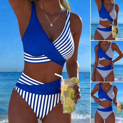 【40–100 kg】Dvodelni bikini z barvitimi bloki in črtami