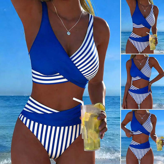 【40–100 kg】Dvodelni bikini z barvitimi bloki in črtami