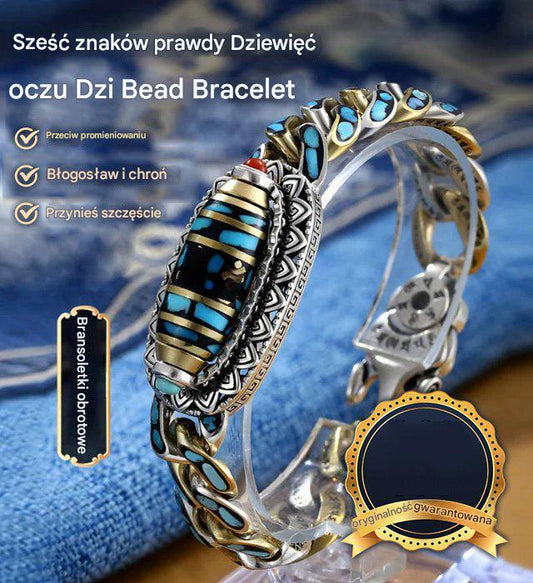 🔥Best Seller ✨ Bransoletka retro z sześciocyfrowym turkusem i mantrą ze srebra próby 925 z przenoszonymi koralikami