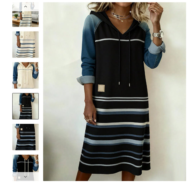 🔥【S-3XL】2025 Nowe, gorące bluzy z kapturem z denimu w bloki kolorów