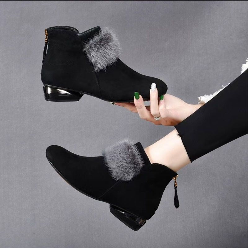 😍😍【35-41】Botki z miękkiej skóry na średnim obcasie, z okrągłymi noskami