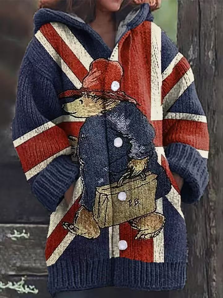 【S~5XL】✨Elegantní retro potisk, silný kardigan s kapucí a fleecovou podšívkou.