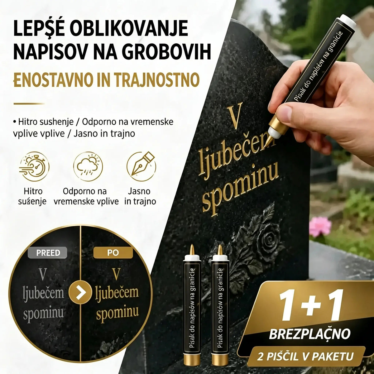 ⭐【Kupte jeden, druhý dostanete zdarma】🖍️Voděodolné a blednoucí pero pro opravu a přemalování nápisů na kamenných deskách