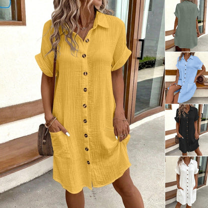 🎁 Bawełniano-lniana sukienka z 2026 z krótkim rękawem, lekka i przewiewna – 🌟 Wiosenna promocja Kup teraz w korzystnej cenie