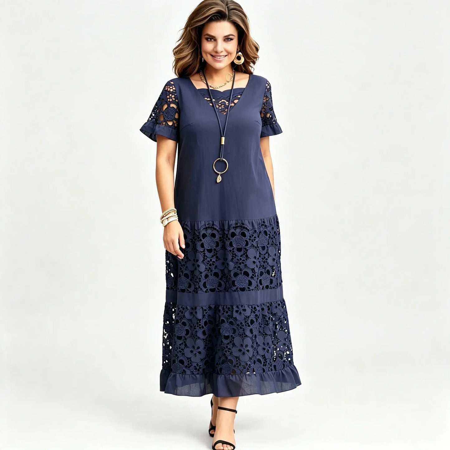 ✨【S-5XL】Dolga čipkasta obleka, elegantna in modna