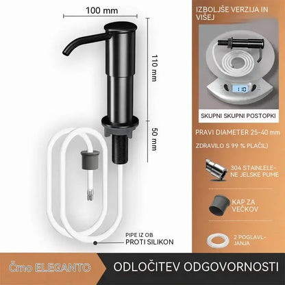 Vgradni dozator mila in detergenta za kuhinjsko pomivalno korito, izdelan iz vrhunskega nerjavečega jekla, z raztegljivo cevjo za neposredno dovajanje v steklo in gravitacijsko kroglico 304, hitro črpanje