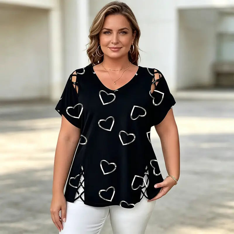 👚【S-5XL】Camiseta de cuello en V a la moda con un recorte en forma de corazón
