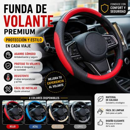 🔥Funda de volante de cuero genuino - Funda universal para volante de coche, antideslizante, duradera