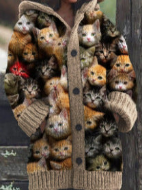 【S~5XL】✨Elegantní retro potisk, silný kardigan s kapucí a fleecovou podšívkou.