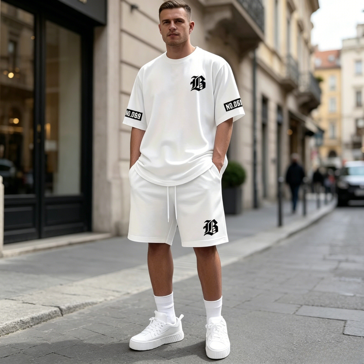 【S-6XL】Nowy męski dres składa się z koszulki i spodenek. Jest prosty, stylowy, wygodny i przewiewny, nadaje się do pracy, biegania i fitnessu.