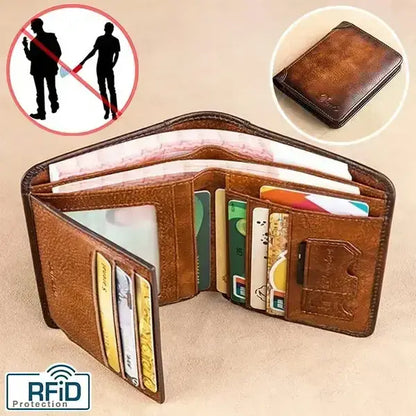 👝✨ Nueva cartera antirrobo de cuero genuino para hombre