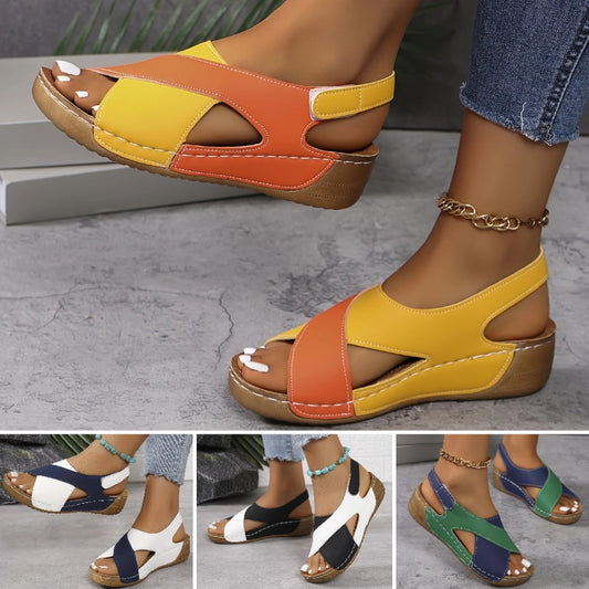 【36-43】 Sandalias de cuña en contraste para mujer Sandalias cómodas con tira en el tobillo