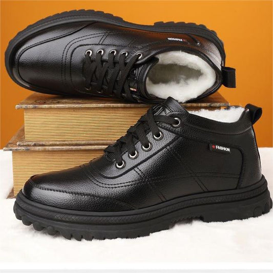 🔥【39-44】Zimní zateplené kožené pánské boty s tlustou podrážkou, teplé a měkké👞