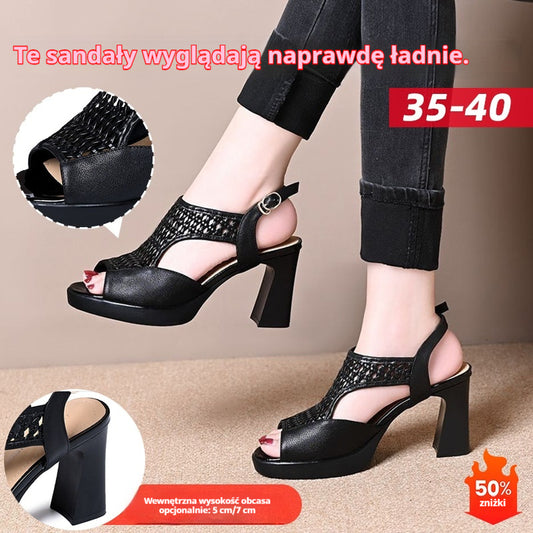 🔥【35-40】👡2025 Nowe letnie sandały, płaski obcas, odkryte palce, gruba podeszwa i płaski obcas, rybi pysk (wysokość obcasa 5/7 cm)