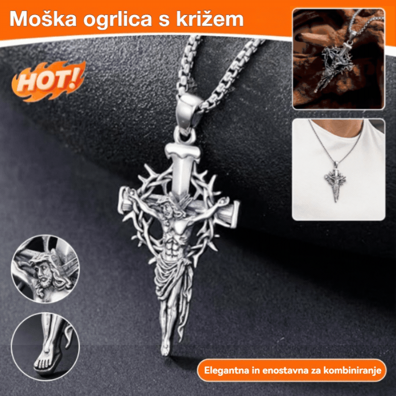 🔥Ogrlica s križnim obeskom in avreolo iz trnov