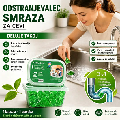2 pakiranji (100 tablet) za 25 €. V vodi topne kapsule za odpravljanje neprijetnih vonjav iz odtokov – popolna rešitev za preprečevanje širjenja vonjav v kopalnicah in kuhinjah.