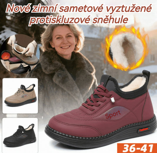 👟【35-41】Nové zimní sametové a hrubé protiskluzové boty pro maminky, módní a všestranné teplé bavlněné boty, sněhule s měkkou podrážkou