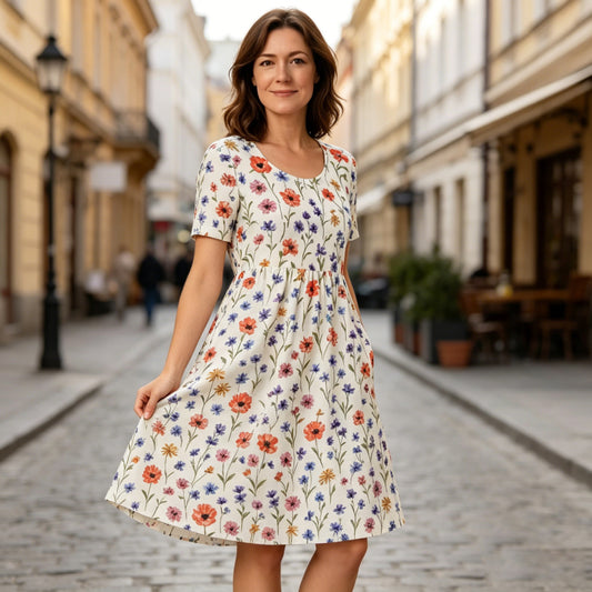 ✅ Płatność przy odbiorze【S-6XL】 🌺 Stylowa sukienka plus size z nadrukiem — luźny fason, wygodna, z kieszeniami