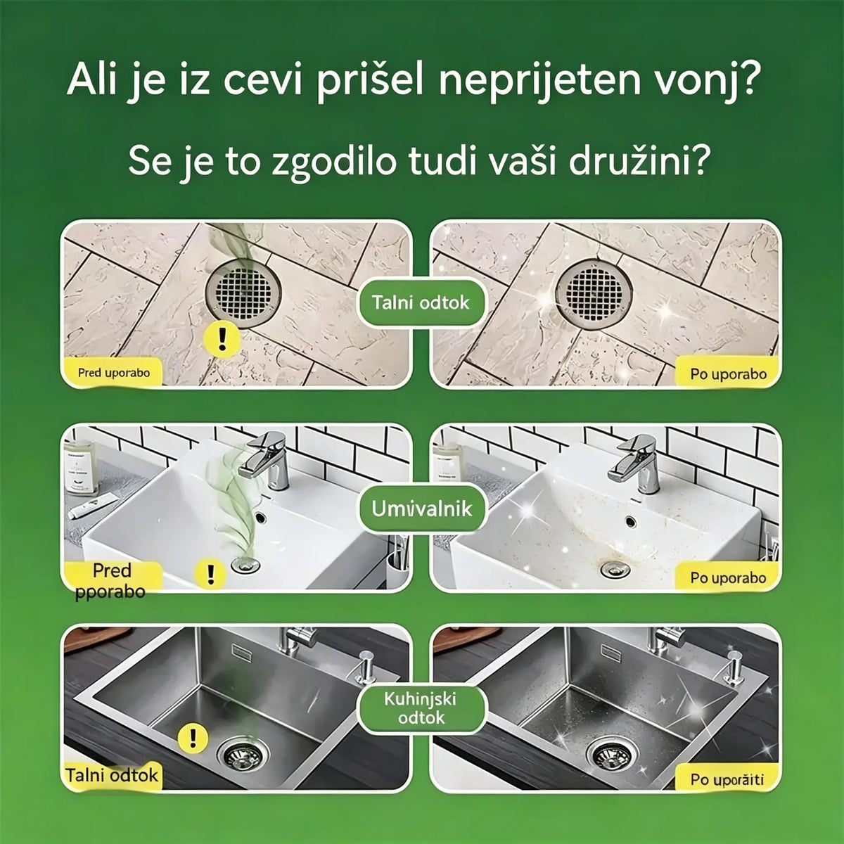 2 pakiranji (100 tablet) za 25 €. V vodi topne kapsule za odpravljanje neprijetnih vonjav iz odtokov – popolna rešitev za preprečevanje širjenja vonjav v kopalnicah in kuhinjah.