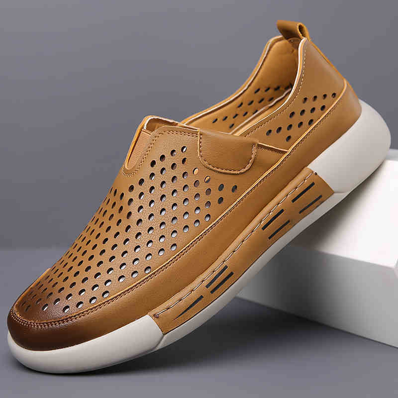 【39-44】Nowe letnie męskie buty skórzane z miękką podeszwą, wygodne, oddychające, miękkie i odporne na zużycie