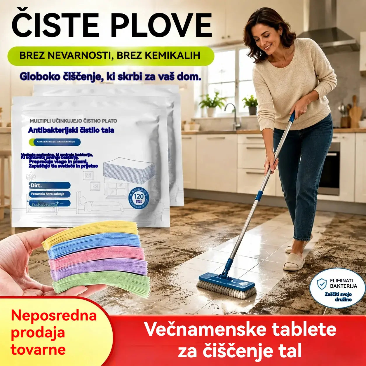 🧹✨ 240 večnamenskih antibakterijskih in dezodorirajočih čistilnih tablet | Primerno za parket, laminat, ploščice in stene avtodomov