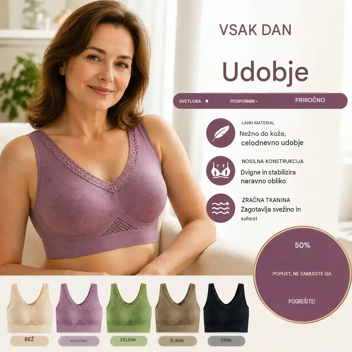 🔥👙【40–120 kg】【Komplet 3 kosov】✨ Brezžični čipkasti nedrček z visoko oporo za ženske