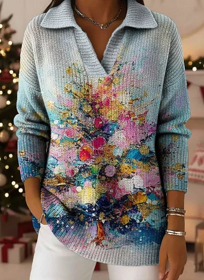 🔥【S-5XL】Pletený svetr s límcem a gradientním vzorem Dreamy Starly Sky