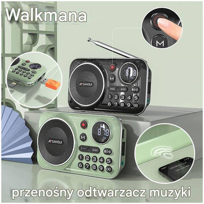 Radio Bluetooth F21, można włożyć płytę U, przenośny odtwarzacz muzyczny, można włożyć słuchawki, słuchać radia
