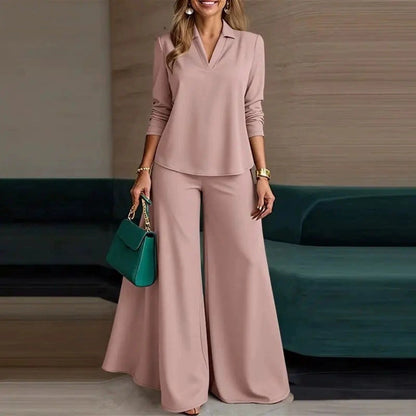 【40–120 kg】【S–5XL】👩‍💼 Modny damski zestaw dwuczęściowy ✅ Top + spodnie z szerokimi nogawkami