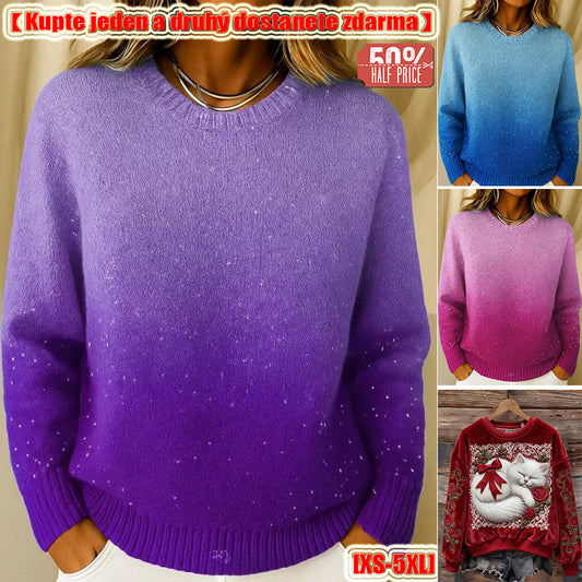 🔥【XS-5XL】Dziany sweter z okrągłym dekoltem i gradientowym wzorem, z motywem gwiaździstego nieba