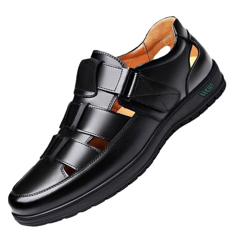【38-44】👞Sandalias casuales antideslizantes de cuero genuino transpirables con diseño calado para hombre, colección verano 2026