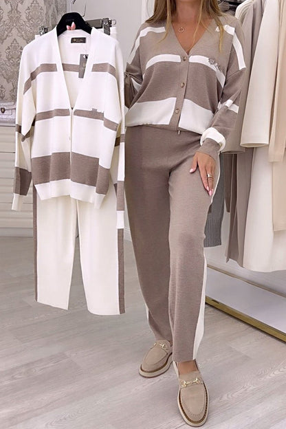 🍁🍂🐏【S-3XL】Moderen, pleten pulover v kontrastni barvi, dvodelni komplet.