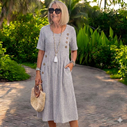【S-2XL】 Vestido midi a rayas ligero y vaporoso