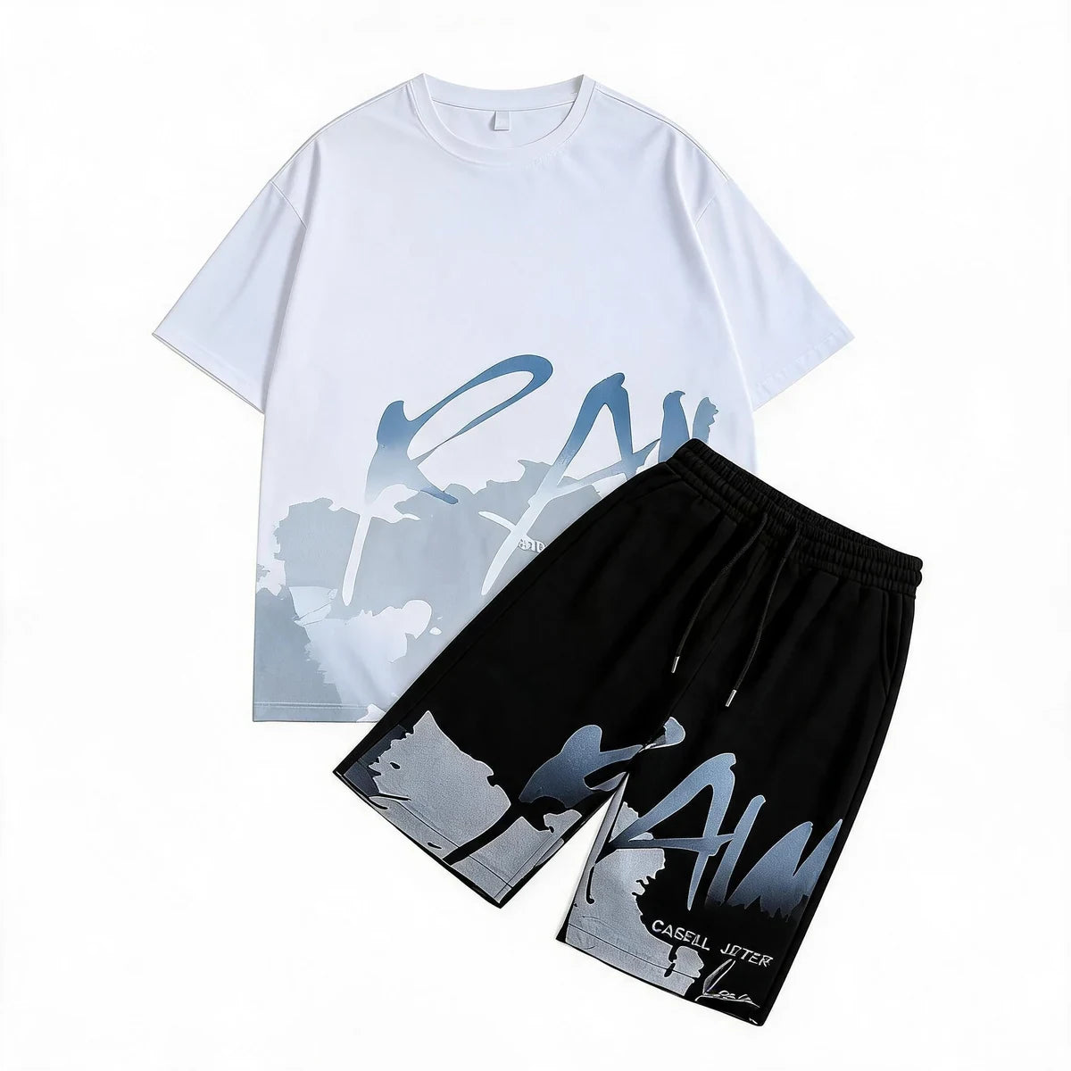 ✅【Płatność przy odbiorze】💥（M-5XL)Nowy męski dres składa się z koszulki i spodenek.、