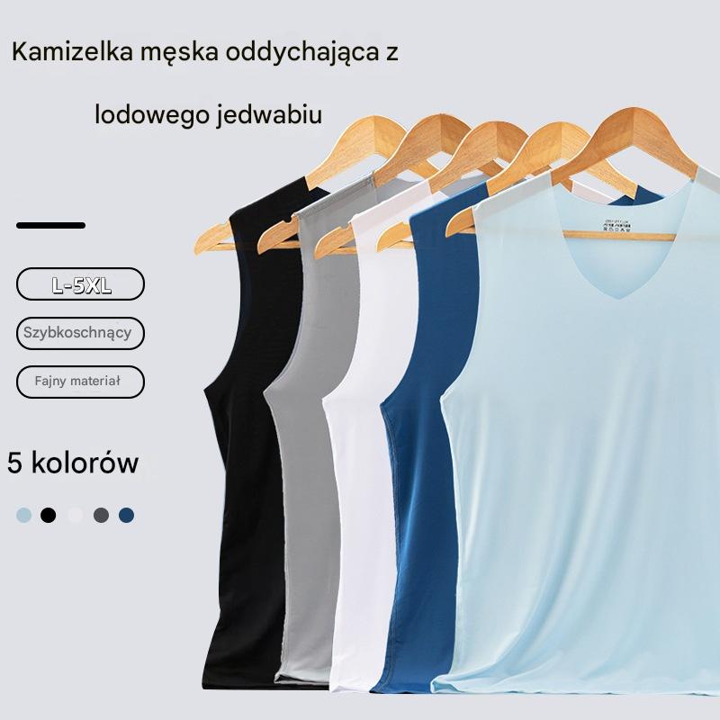 ❄️🆒【5 sztuk】【L–5XL】Letni męski podkoszulek z jedwabiu lodowego, bezszwowy, cienki fason, duże rozmiary