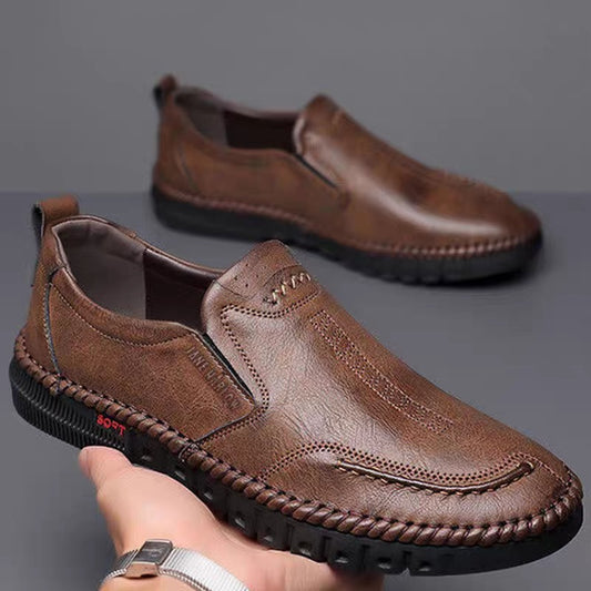 👞【39-44】Nowe męskie skórzane buty casualowe z miękką podeszwą - antypoślizgowe - oddychające