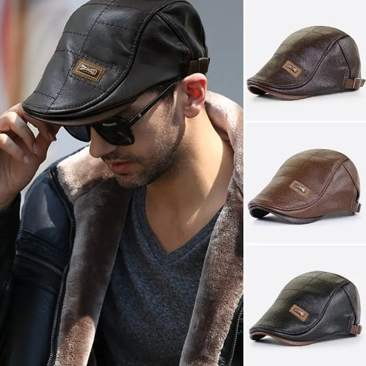 Wysokiej klasy jesienno-zimowy beret retro z prawdziwej skóry