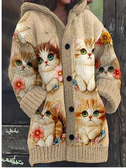 【S~5XL】✨Elegantní retro potisk, silný kardigan s kapucí a fleecovou podšívkou.