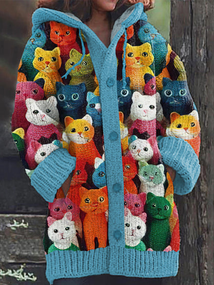 【S~5XL】✨Elegantní retro potisk, silný kardigan s kapucí a fleecovou podšívkou.