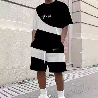 【S-6XL】Nowy męski dres składa się z koszulki i spodenek. Jest prosty, stylowy, wygodny i przewiewny, nadaje się do pracy, biegania i fitnessu.
