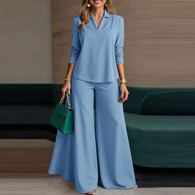 【40–120 kg】【S–5XL】👩‍💼 Modny damski zestaw dwuczęściowy ✅ Top + spodnie z szerokimi nogawkami