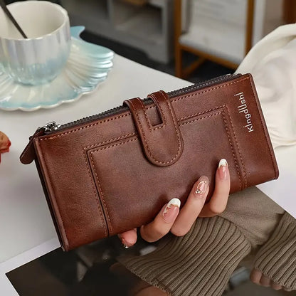 💰Portfel z prawdziwej skóry w stylu vintage, z podwójnym zamkiem błyskawicznym i wieloma przegródkami na karty dla kobiet