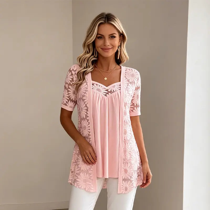 👚 Elegancki top siatkowy 2 w 1 z koronką – modelujący i wyszczuplający brzuch, dostępny w 5 kolorach, rozmiary S–4XL! 🌸✨