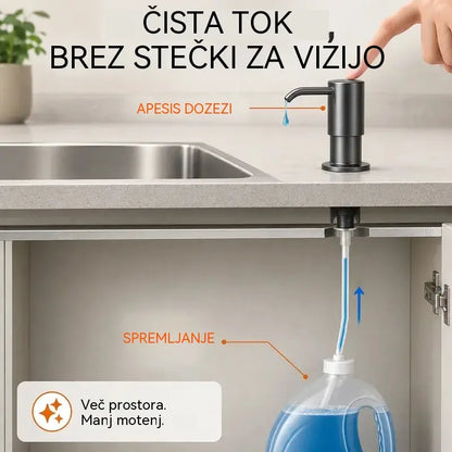 Vgradni dozator mila in detergenta za kuhinjsko pomivalno korito, izdelan iz vrhunskega nerjavečega jekla, z raztegljivo cevjo za neposredno dovajanje v steklo in gravitacijsko kroglico 304, hitro črpanje