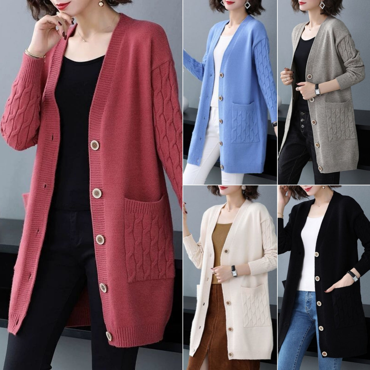 ✨🎀【40-110kg】Sweter w dużym rozmiarze. Wiosna Jesień Nowa luźna, gruba dzianinowa kurtka damska ✅️Płatność gotówką przy odbiorze