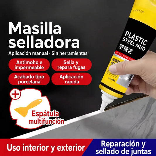 1 juego 26 euros 💧🛡️Masilla de acero plástico amarilla y negra, sellador impermeable y resistente al moho, pegamento para vidrio de baño, pegamento de secado rápido.