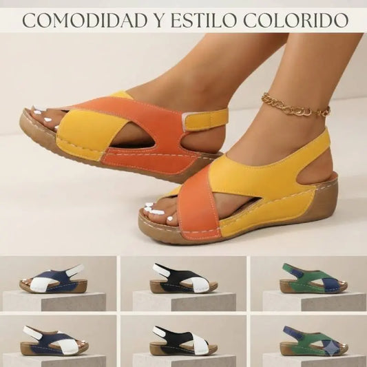 【36-43】 Sandalias de cuña en contraste para mujer Sandalias cómodas con tira en el tobillo